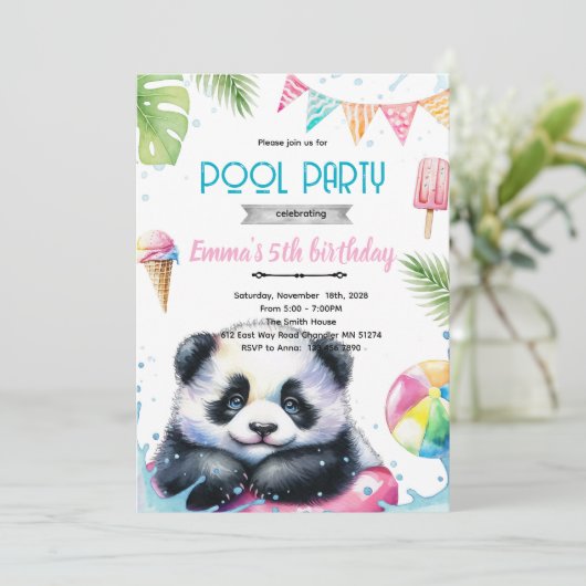 Cute panda pool theme invite 招待状 (スタンド正面)