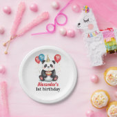 Cute Panda with Balloons & Cake 1st birthday ペーパープレート (パーティー)