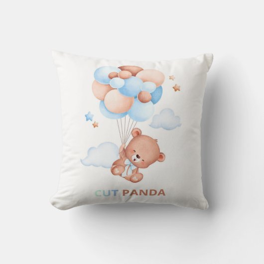 Cute Panda with Balloons Pillow – Adorable Kawaii クッション (正面)