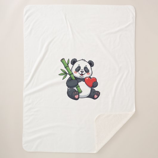 Cute Panda with Bamboo Cozy Nature Illustration Bl シェルパブランケット (正面)