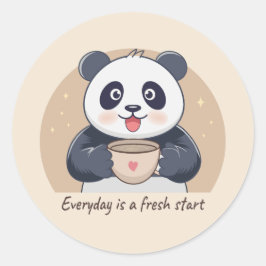 Cute Panda with Coffee ラウンドシール