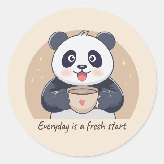 Cute Panda with Coffee ラウンドシール (正面)