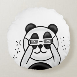 Cute Panda With Glasses ラウンドクッション