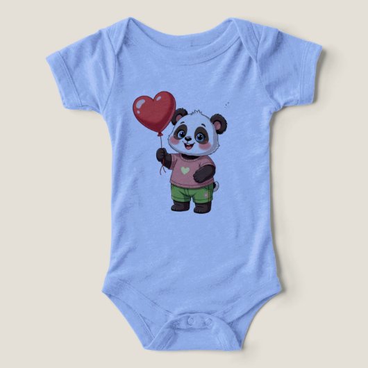 Cute Panda with Heart Balloon Baby Bodysuit (デザイン正面)