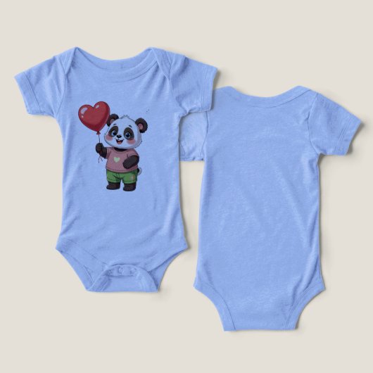 Cute Panda with Heart Balloon Baby Bodysuit (デザイン正面&裏面)