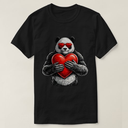 Cute Panda With Heart Love Design Tシャツ (デザイン正面)