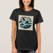Cute pandas surfing the Japanese great wave sunset Tシャツ (正面)