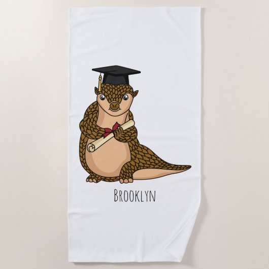 Cute pangolin graduating cartoon ビーチタオル (正面)