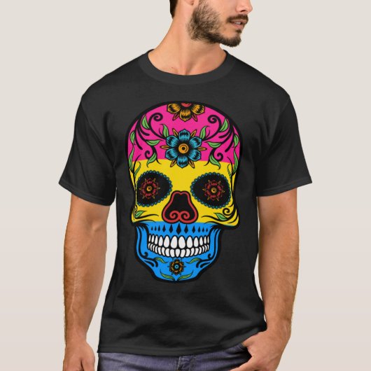 Cute Pansexual Pride Flag Sugar Skull Tシャツ (正面)