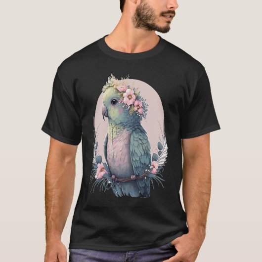 Cute Parakeet Budgie Bird Flower Crown Pet Birds Tシャツ (正面)