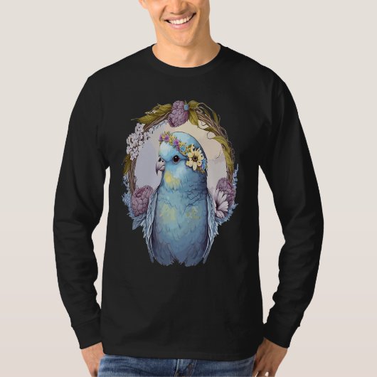 Cute Parakeet Budgie Bird Flower Crown Pet Birds   Tシャツ (正面)