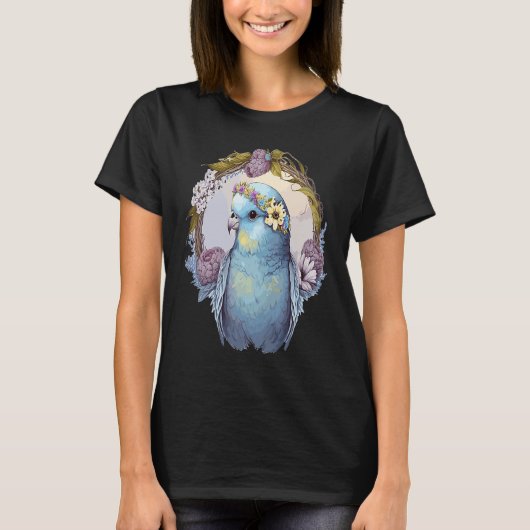 Cute Parakeet Budgie Bird Flower Crown Pet Birds   Tシャツ (正面)