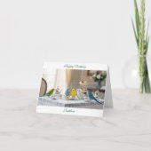 Cute Parakeet Budgies Afternoon Tea Birthday カード (正面)