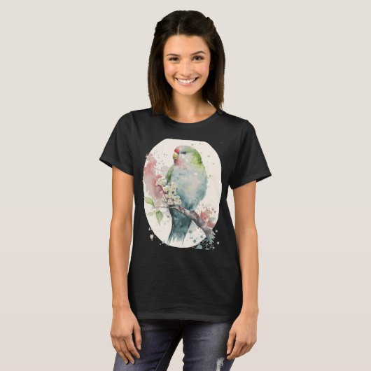 Cute Parakeet Japanese Cherry Blossom Budgie Sakur Tシャツ (正面フル)