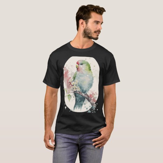 Cute Parakeet Japanese Cherry Blossom Budgie Sakur Tシャツ (正面フル)