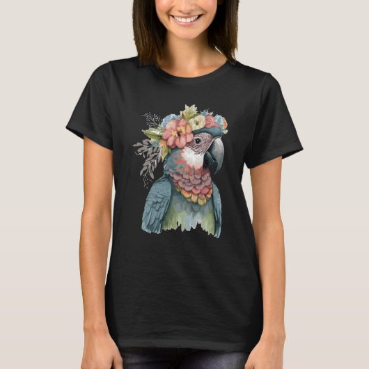 Cute Parrot Macaw Bird Flower Crown Pet Birds Tシャツ (正面)