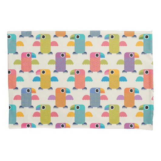 Cute Parrot Pattern on Cream 枕カバー (正面)