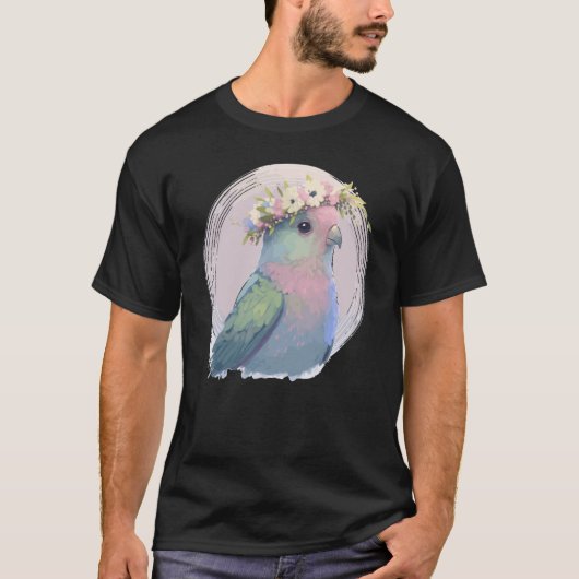 Cute Parrotlet Parakeet Bird Flower Crown Pet Bird Tシャツ (正面)