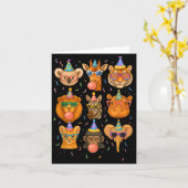 Cute Party Animals Birthday Wildlife Zoo Birthday  カード (黄色い花)