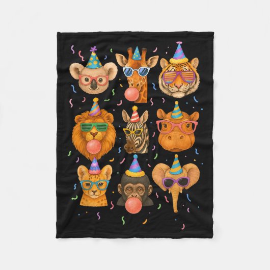 Cute Party Animals Birthday Wildlife Zoo Birthday  フリースブランケット (正面)