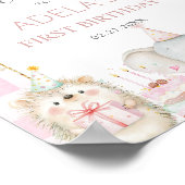 Cute Party Animals Fun To Be One 1st Birthday Pink ポスター (角)