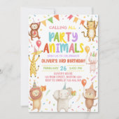 Cute Party Animals Kids Birthday Invitation 招待状 (正面)