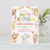 Cute Party Animals Kids Birthday Invitation 招待状 (スタンド正面)