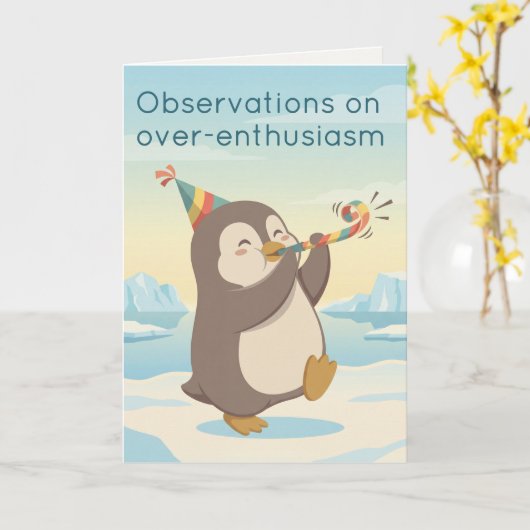 Cute Party Penguin | Dry Humour Custom Birthday カード (黄色い花)