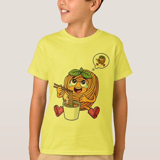 Cute Pasta Polo Eating Noodles T-Shirt Tシャツ (正面)