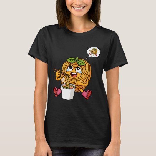 Cute Pasta Polo Eating Noodles T-Shirt Tシャツ (正面)