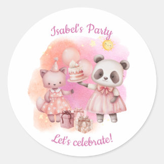 Cute Pastel Animal Birthday Stickers ラウンドシール