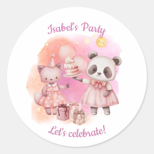 Cute Pastel Animal Birthday Stickers ラウンドシール (正面)