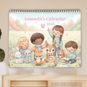 Cute Pastel Animals Personalized Kids 2026 カレンダー