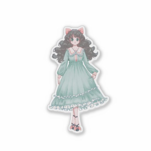 Cute Pastel Anime Girl Doll Aesthetic Vinyl  シール (正面)
