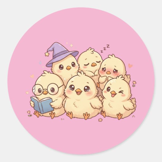 Cute Pastel Baby Chicks Sticker Sheet ラウンドシール (正面)