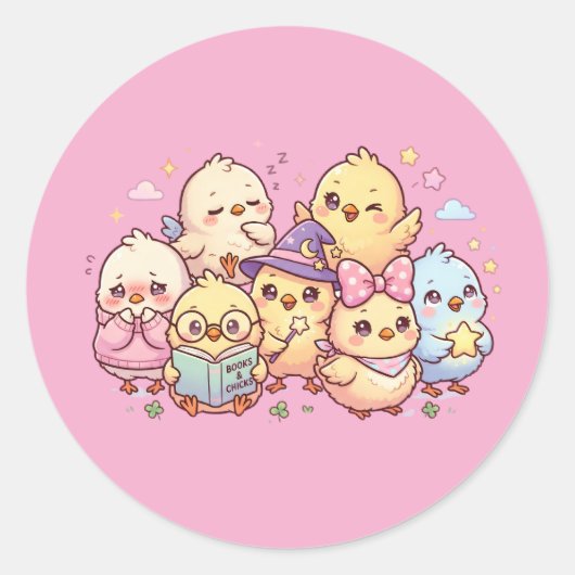 Cute Pastel Baby Chicks Sticker Sheet ラウンドシール (正面)