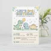 Cute Pastel Baby Dinosaur 3rd Birthday Party 招待状 (スタンド正面)