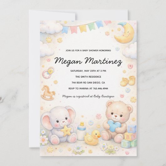 Cute Pastel Baby Shower Invitation Template 招待状 (正面)