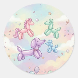 Cute Pastel Balloon Animal Birthday Girl ラウンドシール