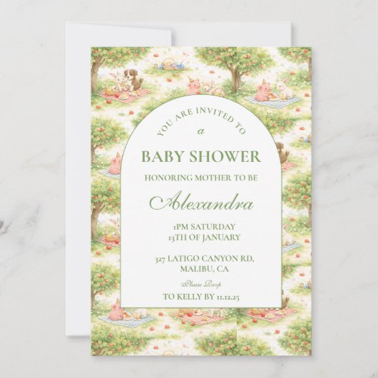 Cute Pastel Barnyard Celebration Baby Shower 招待状 (正面)