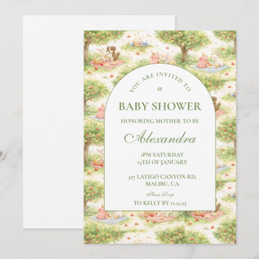 Cute Pastel Barnyard Celebration Baby Shower 招待状 (正面/裏面)