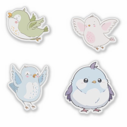 Cute Pastel Birds Vinyl Stickers シール (正面)