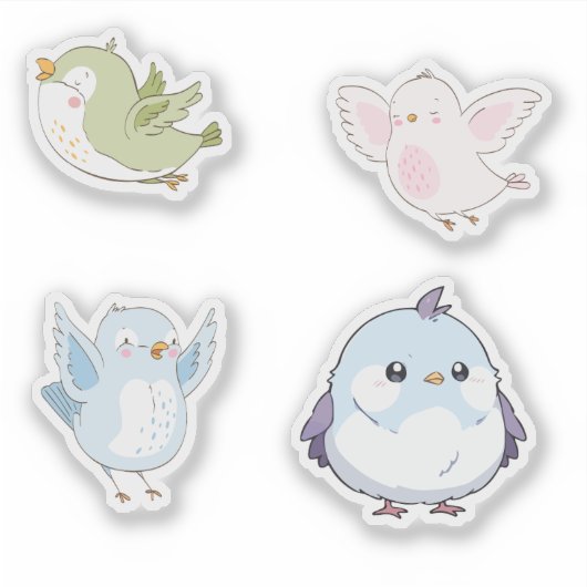 Cute Pastel Birds Vinyl Stickers シール (正面)