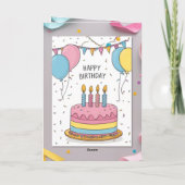 Cute Pastel Birthday Greeting Card with Cake and  カード (裏面)