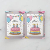 Cute Pastel Birthday Greeting Card with Cake and  カード (内部)