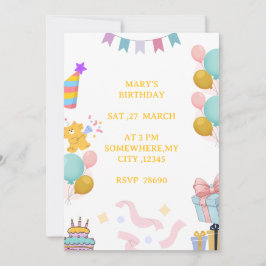 Cute Pastel Birthday Invitation Card for Kids 招待状