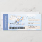 Cute Pastel Blue Brown Baby Bear Pilot On Plane 招待状 (正面)