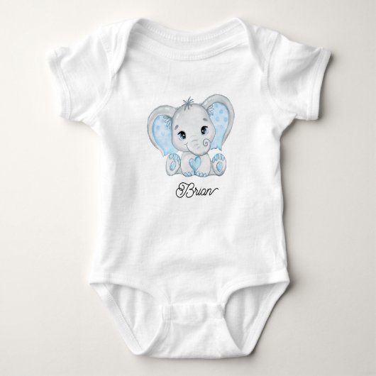 Cute Pastel Blue Little Boy Elephant ベビーボディスーツ (正面)