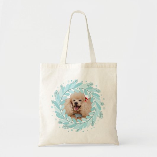 Cute Pastel Blue Poodle | Personalized Christmas トートバッグ (正面)