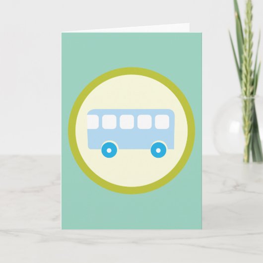 Cute Pastel Blue School Bus Icon カード (正面)